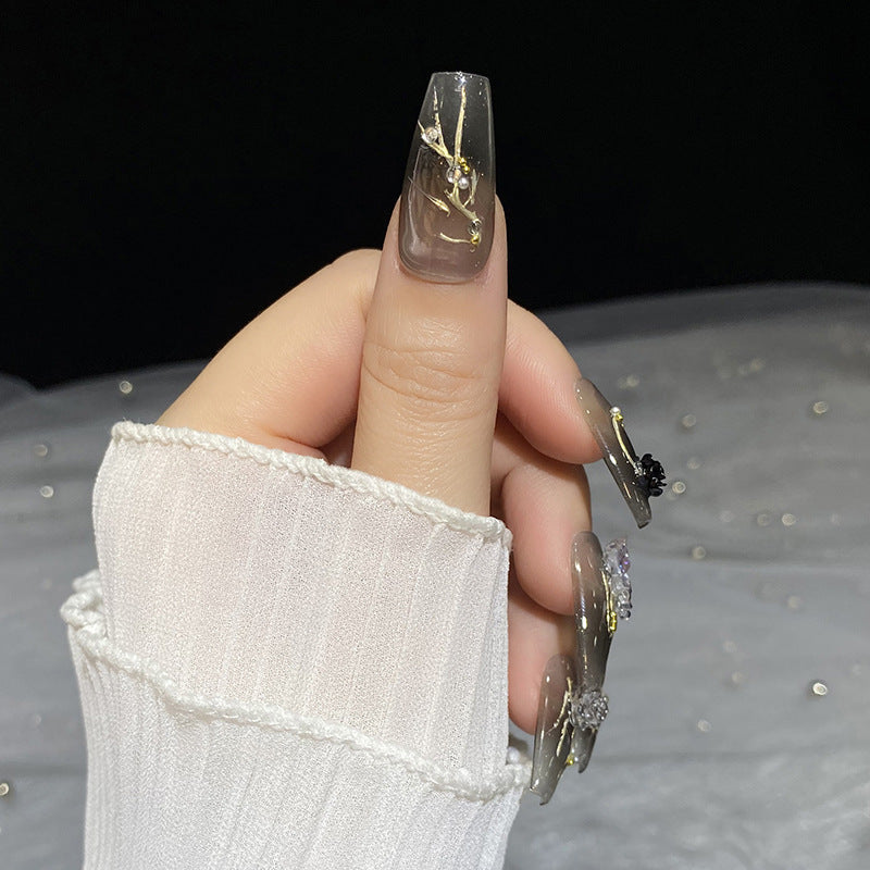 H26 FLOWER GRADUAL DARK BUTTERFLY HANDMADE NAIL