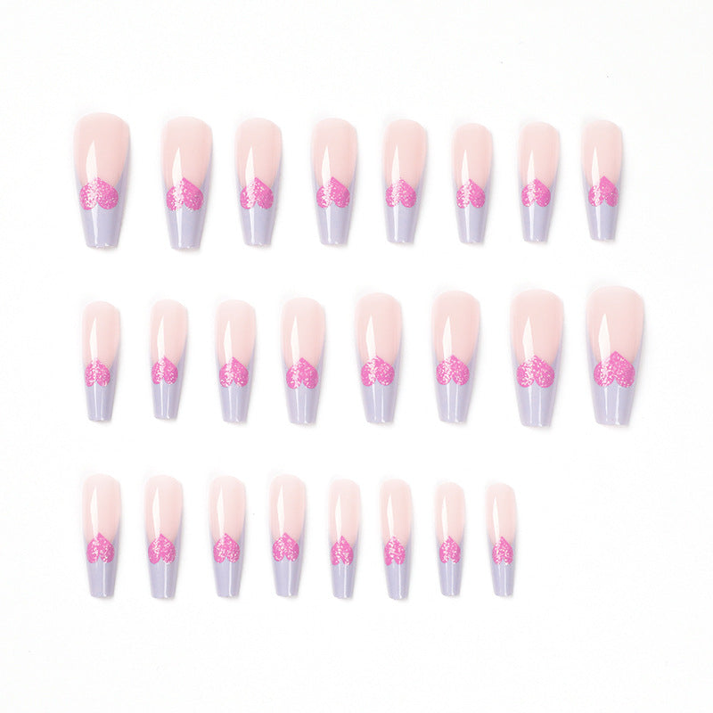 L36 LIGHT BLUE & PINK HEART LONG NAIL