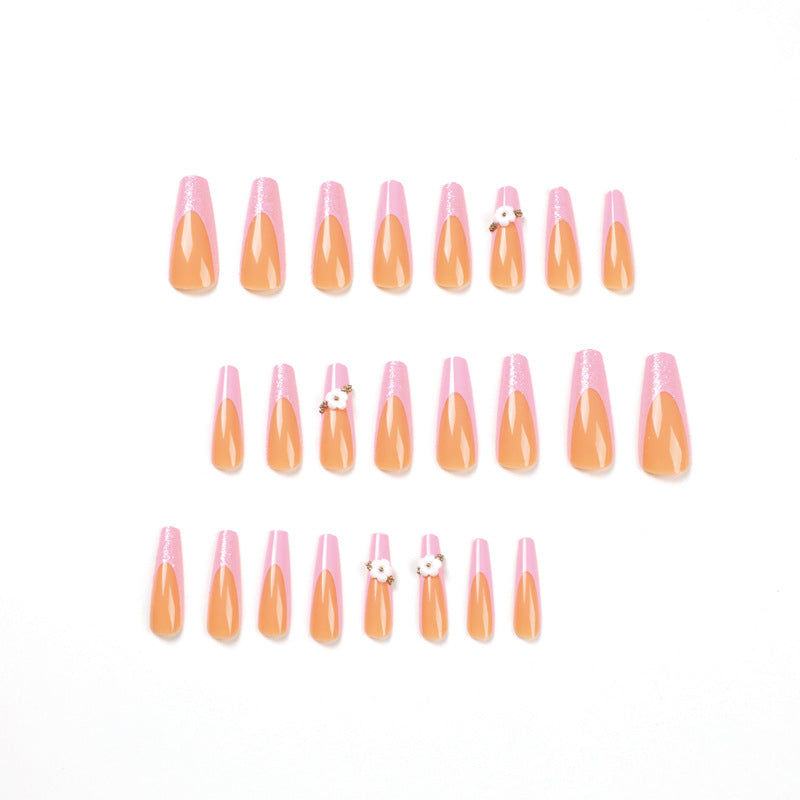L38 SHINY PINK ORANGE FLOWER LONG NAIL