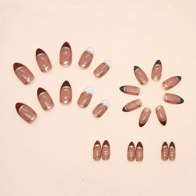 S16 PINK FRENCH LEAOPARD PRINT SHORT NAIL