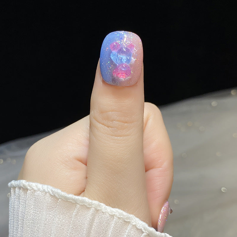 H29 STARRY SKY ICE CREAM BEAR HANDMADE NAIL