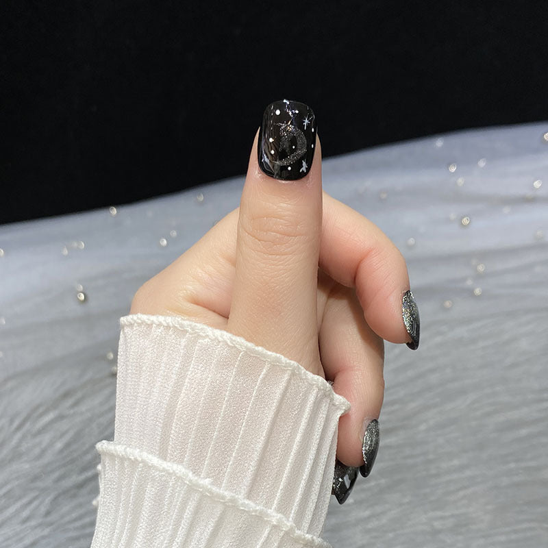 HK22 STARRY SKY BLACK CAT EYE HANDMADE NAIL