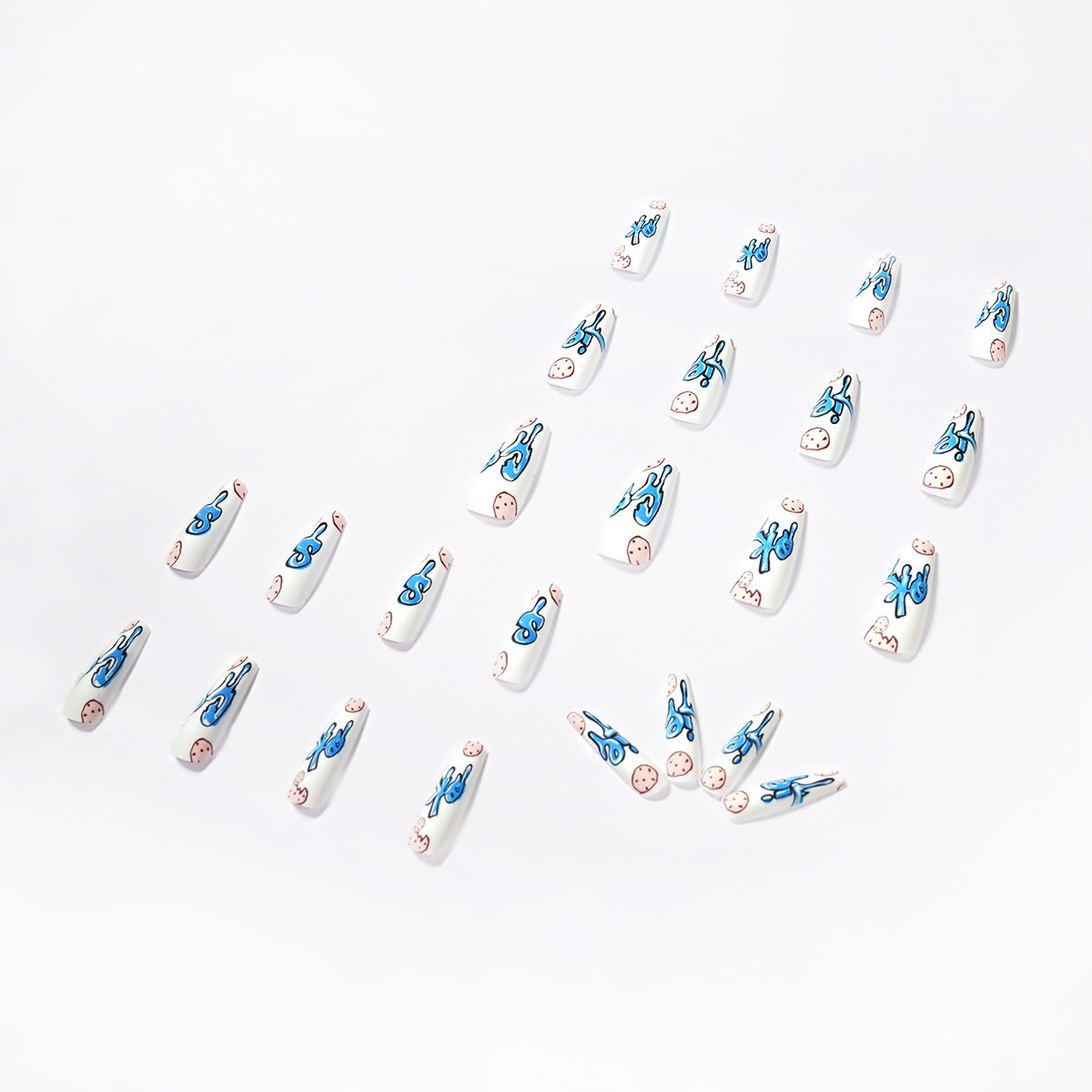 L34 CREAM BOSCUIT BLUE LETTER LONG NAIL