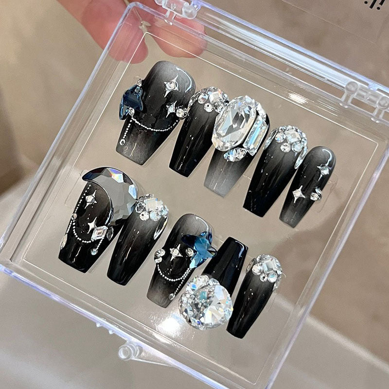 H195 STARRY SEA GLITTER MOON STAR DIAMOND HANDMADE NAIL