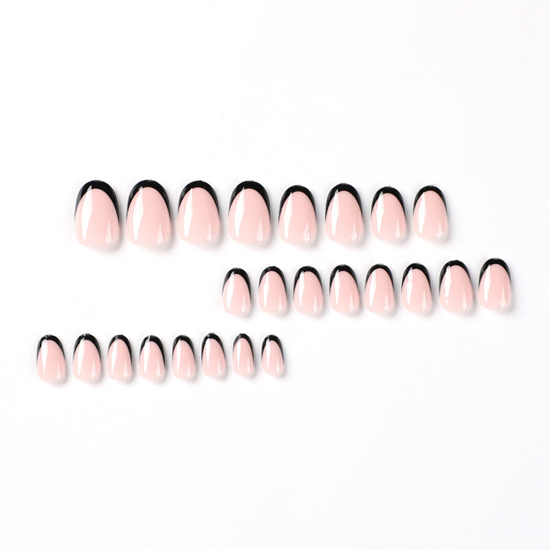S29 SIMPLE NUDE PINK BLACK EDGE SHORT NAIL