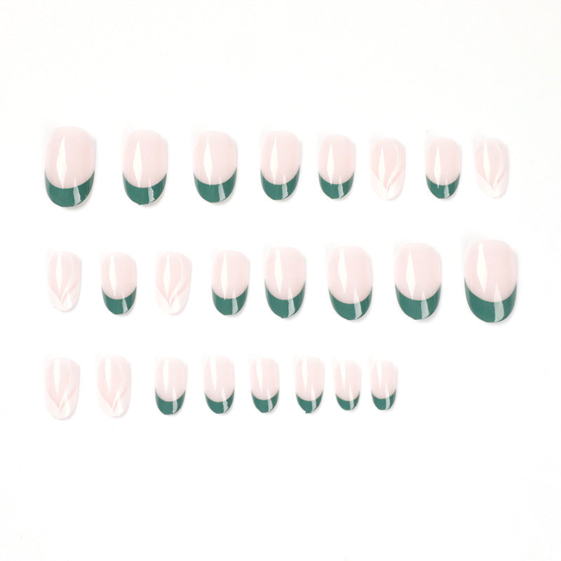 S30 SIMPLE NUDE PINK GREEN WHITE SHORT NAIL