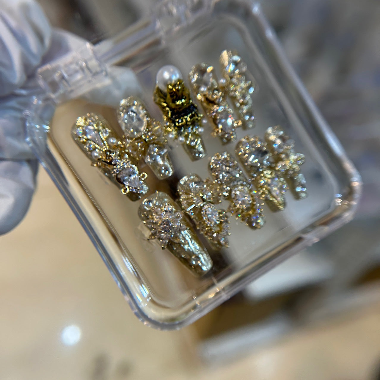 H217 LUXURY DIAMOND INLAID GOLD ZIRCON HANDMADE NAIL