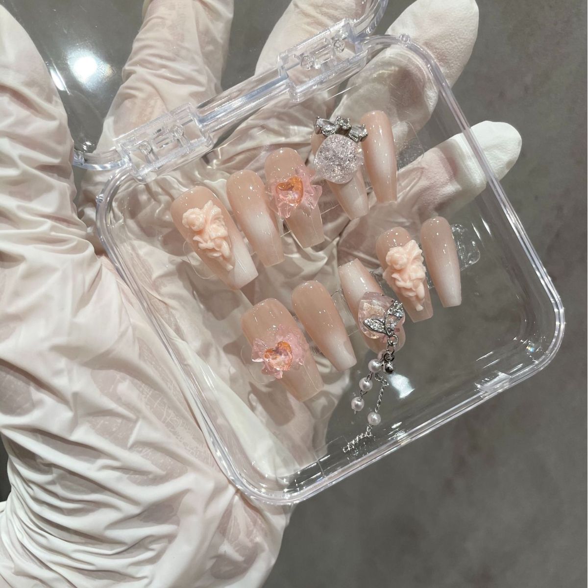 H209 PINK ANGEL CUPID HANDMADE NAIL