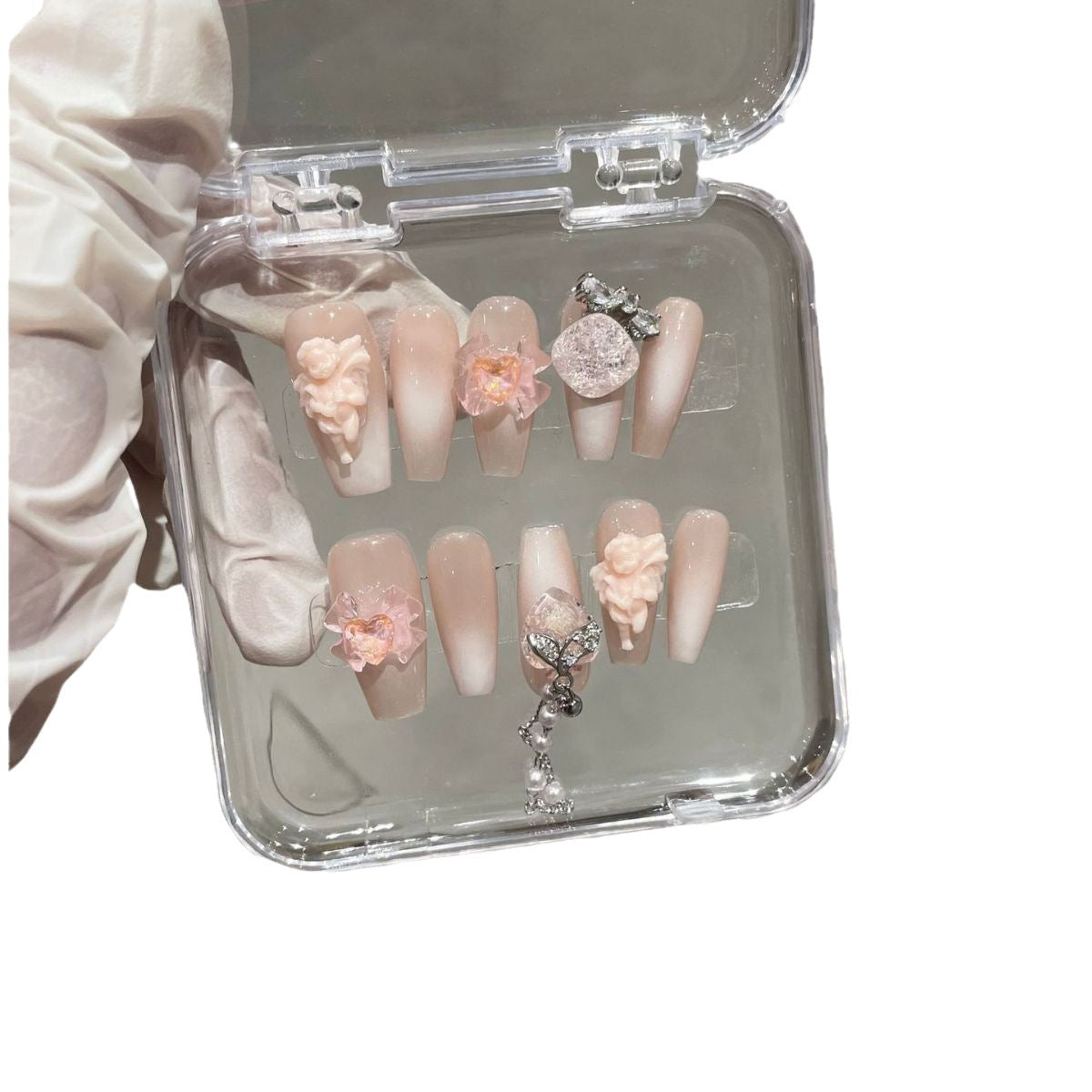H209 PINK ANGEL CUPID HANDMADE NAIL