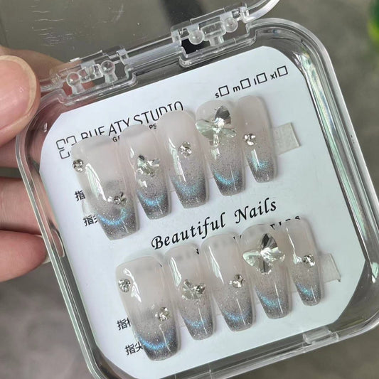 H198 SILVER BATTERFLY HANDMADE NAIL