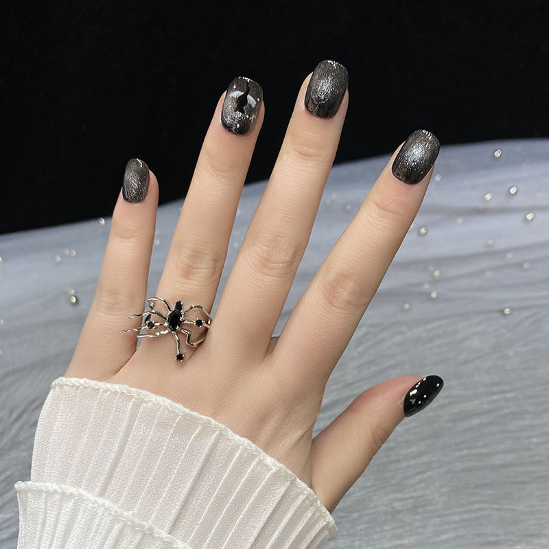 HK22 STARRY SKY BLACK CAT EYE HANDMADE NAIL