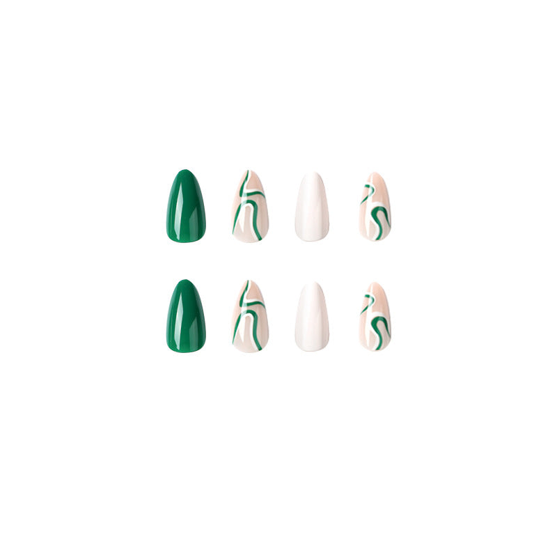 S25 GREEN & WHITE CONTRASTING WAVES SHORT NAIL