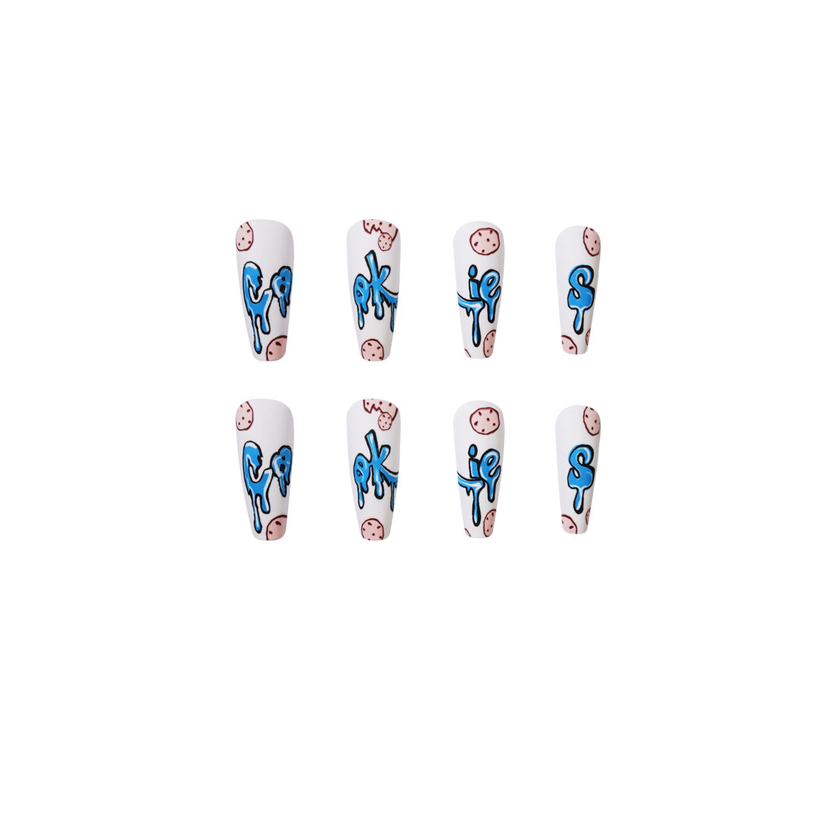 L34 CREAM BOSCUIT BLUE LETTER LONG NAIL