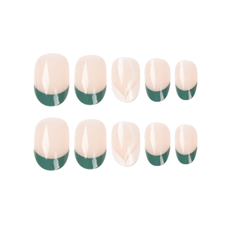 S30 SIMPLE NUDE PINK GREEN WHITE SHORT NAIL