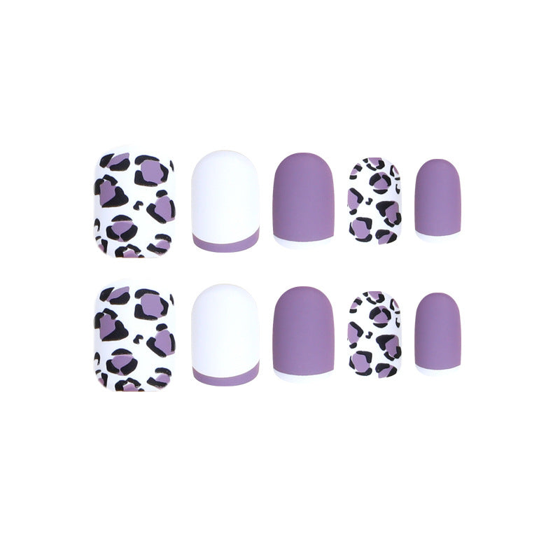 S24 LAVENDER PURPLE LEOPARD PATTERN SHORT NAIL