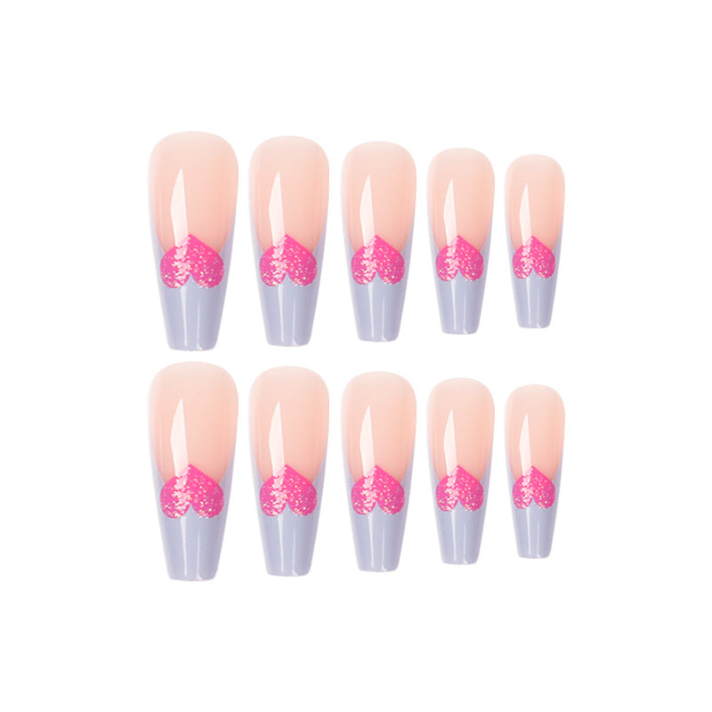 L36 LIGHT BLUE & PINK HEART LONG NAIL
