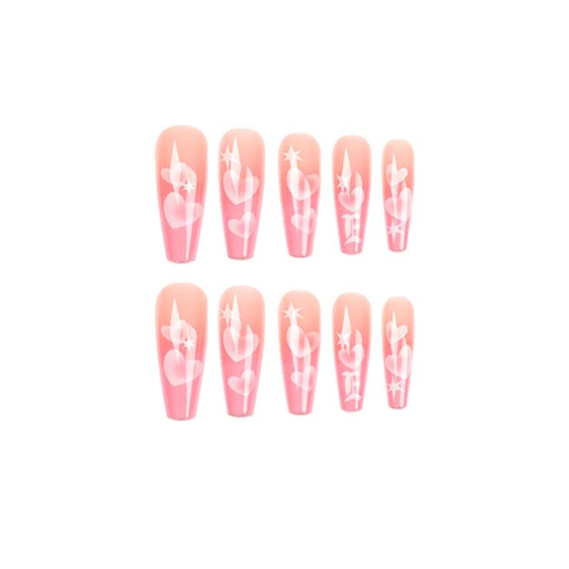L22 LIGHT PINK WITH HEART LONG NAIL
