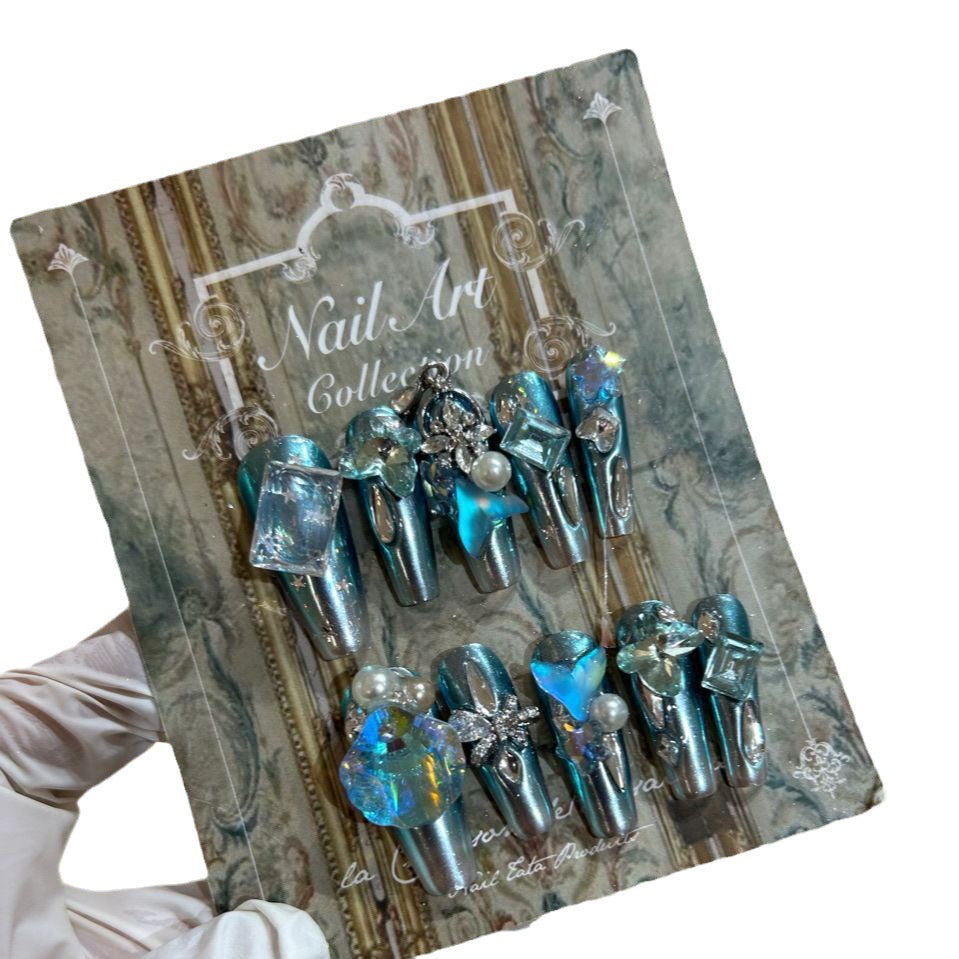 H210 OCEAN SHELL ZIRCON BOWTIE HANDMADE NAIL