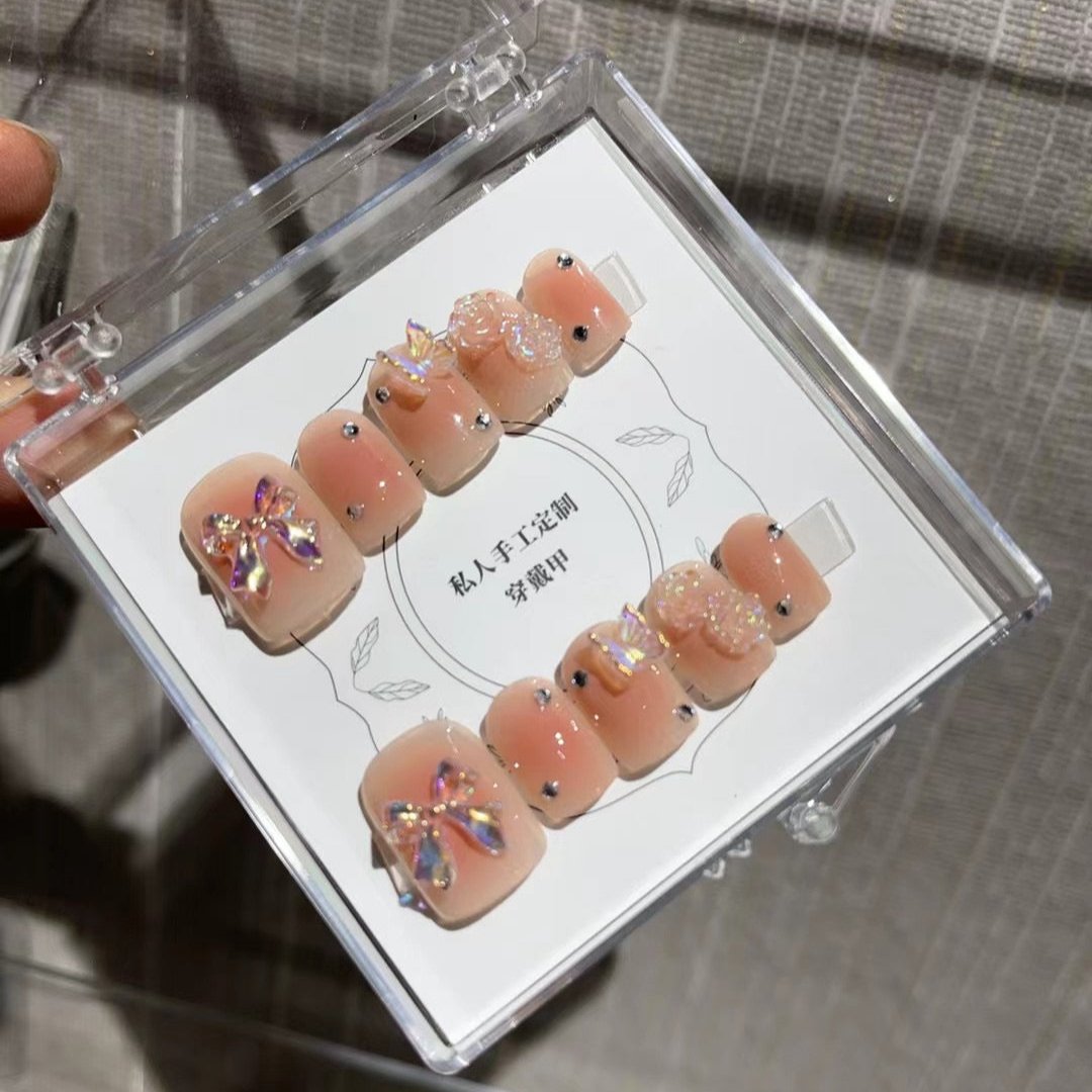 H200 BABY PINK BUTTERFLY HANDMADE NAIL