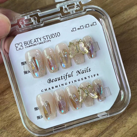 H143 AURORA GOLDEN BUTTERFLY HANDMADE NAIL