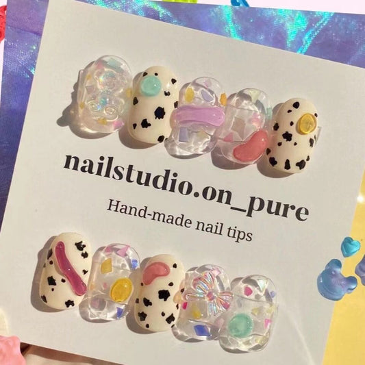 H131 COLORFUL SHELL COW LEAPARD PATTERN HANDMADE NAIL