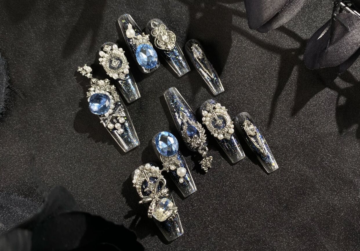 HD10 Black Blue Ocean Sapphire HANDMADE NAIL