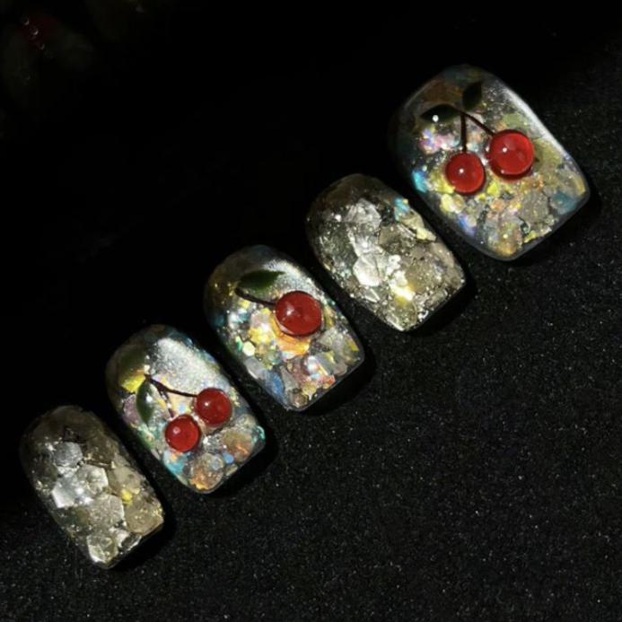 P12 Brilliant Glass Cherry HANDMADE NAIL