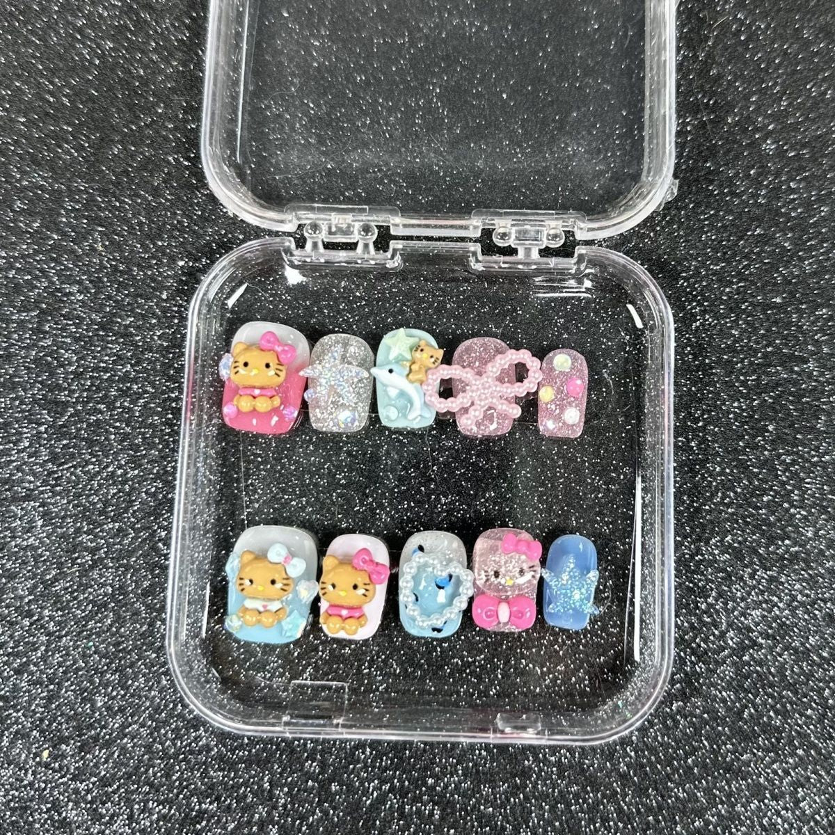 HK61 Gradient Dolphin Bow Starfish Cat HANDMADE NAIL