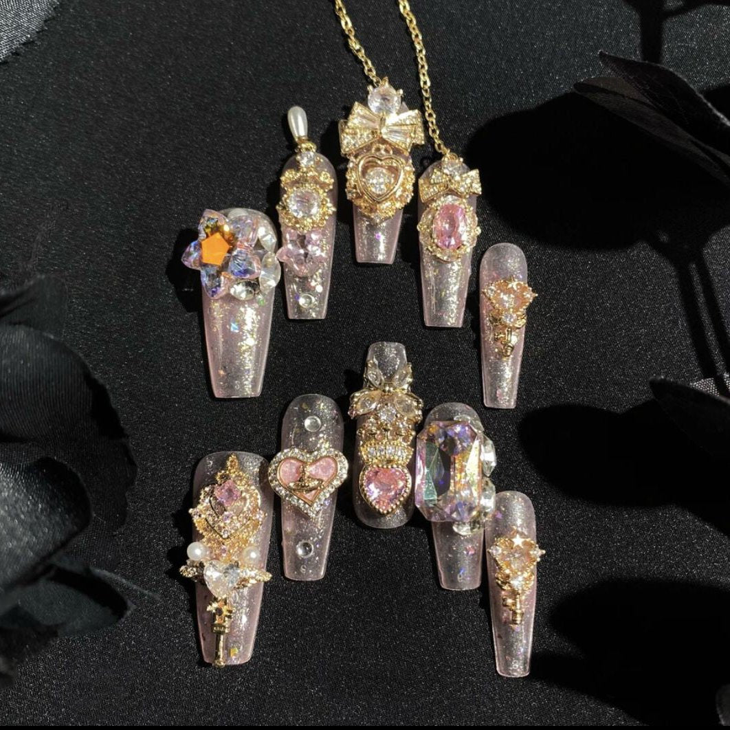 HD2 Chain gold pink color sunflower HANDMADE NAIL