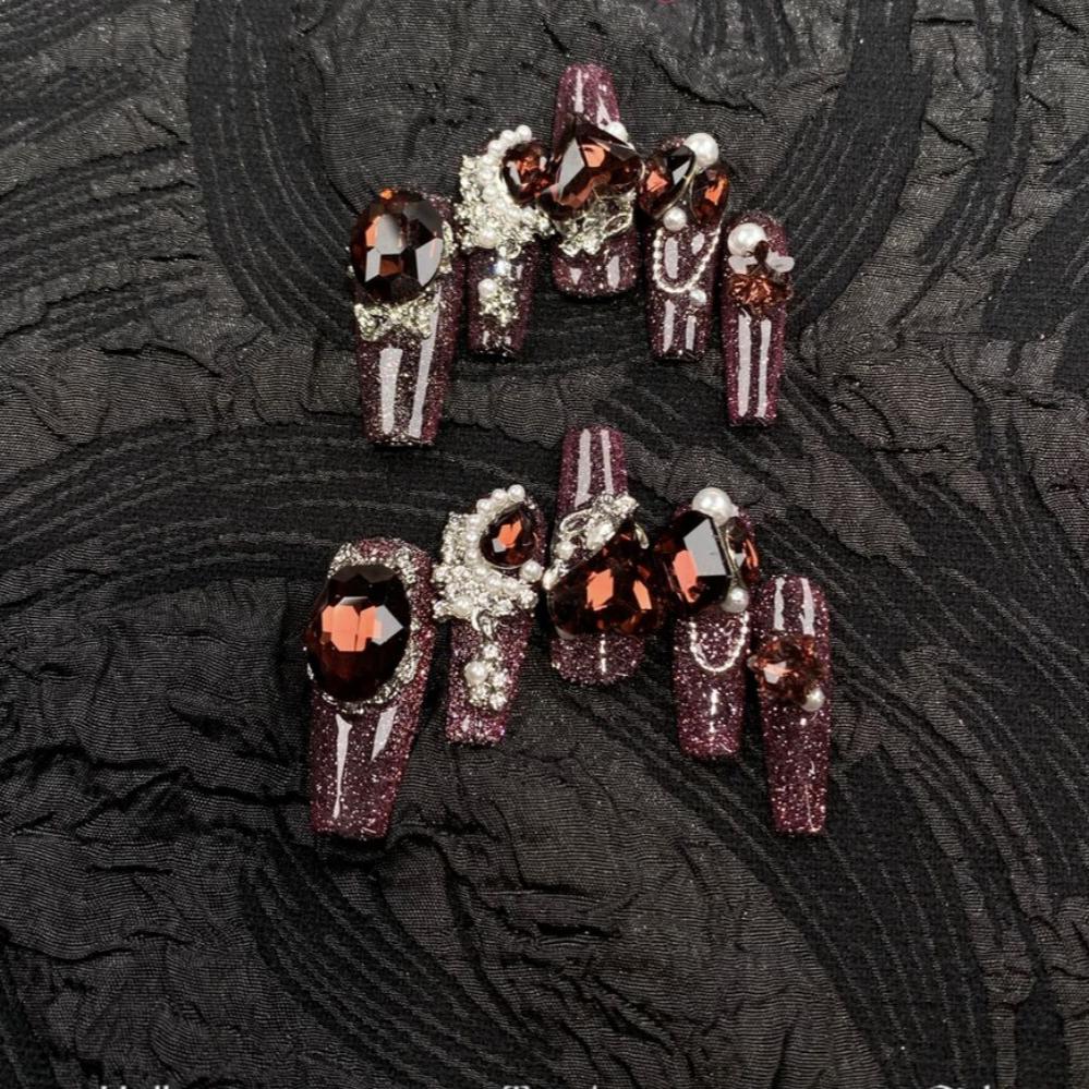 H342 Heavy Industry Purple Grape Red Agate HANDMADE NAIL