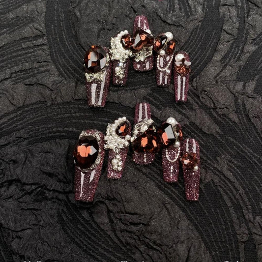 H342 Heavy Industry Purple Grape Red Agate HANDMADE NAIL