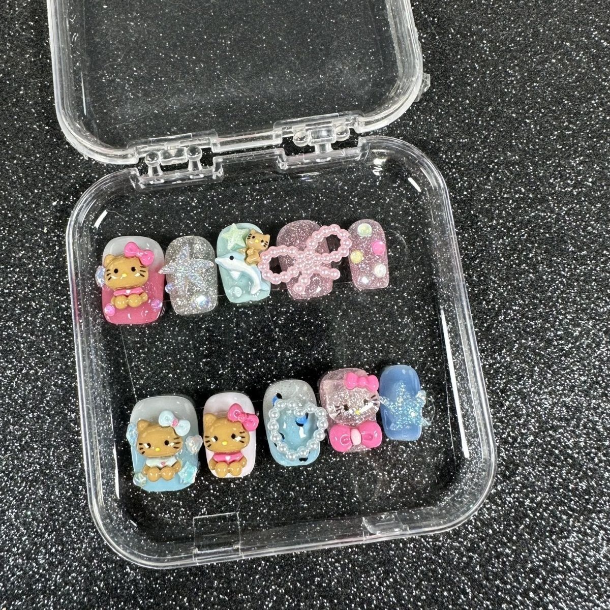 HK61 Gradient Dolphin Bow Starfish Cat HANDMADE NAIL