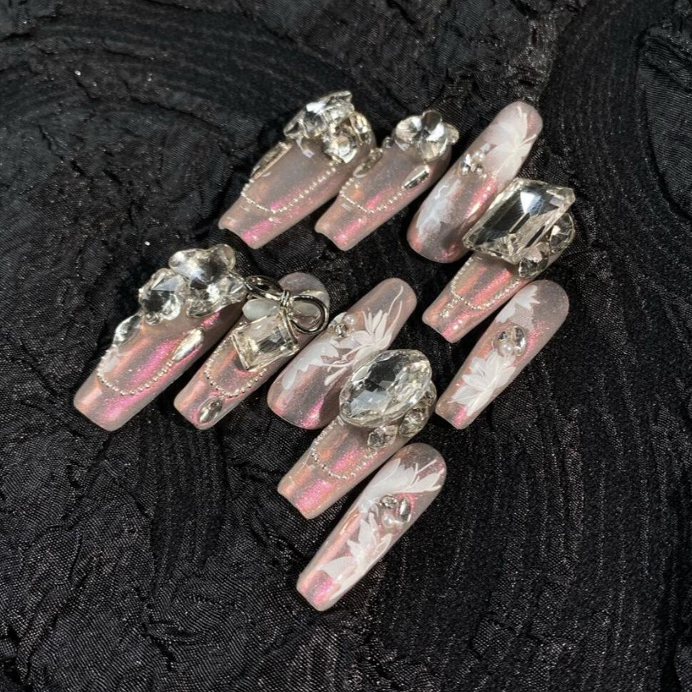 HD7 Heavy Metal Sweetheart Cherry Pink  HANDMADE NAIL