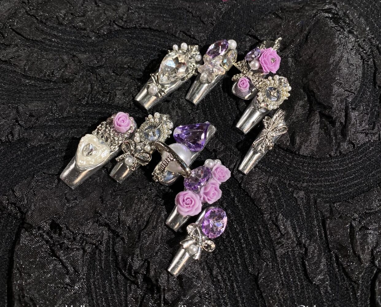 H344 Heavy Industry Silver Purple Carving HANDMADE NAIL