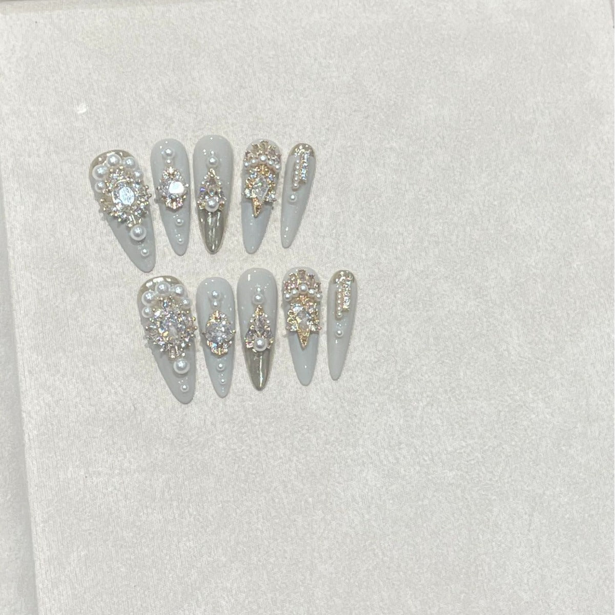 H287 White Jade Ice Pure Desire Wind Zircon Stone HANDMADE NAIL