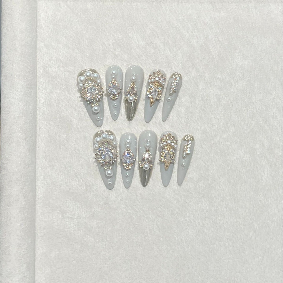 H287 White Jade Ice Pure Desire Wind Zircon Stone HANDMADE NAIL