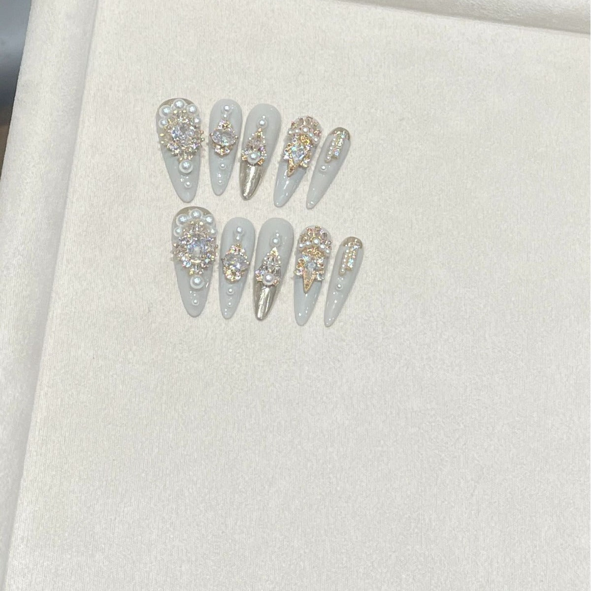 H287 White Jade Ice Pure Desire Wind Zircon Stone HANDMADE NAIL