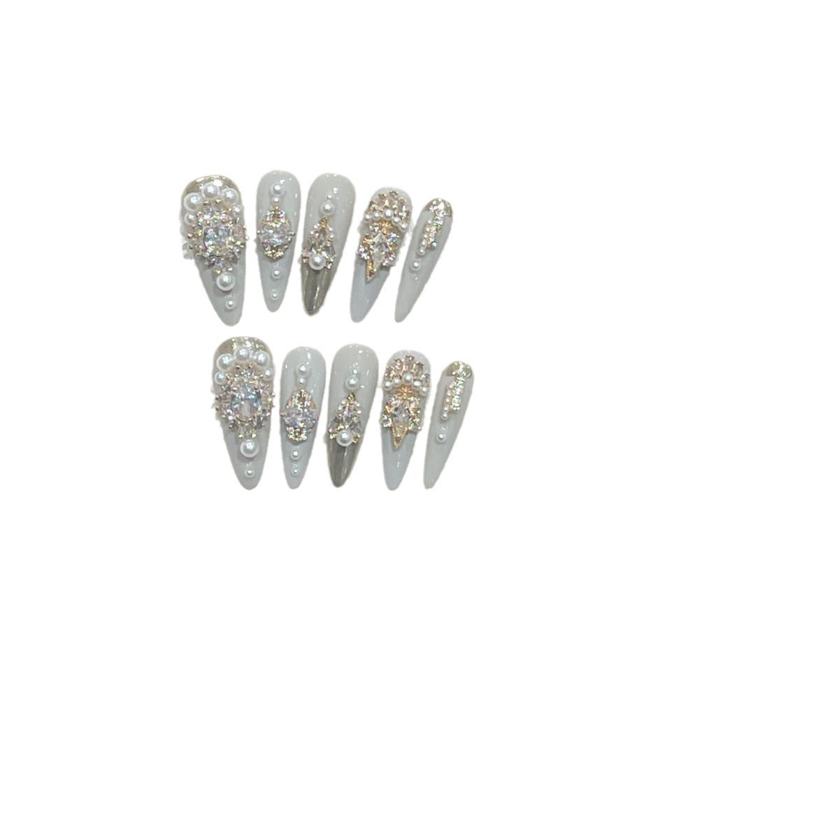 H287 White Jade Ice Pure Desire Wind Zircon Stone HANDMADE NAIL