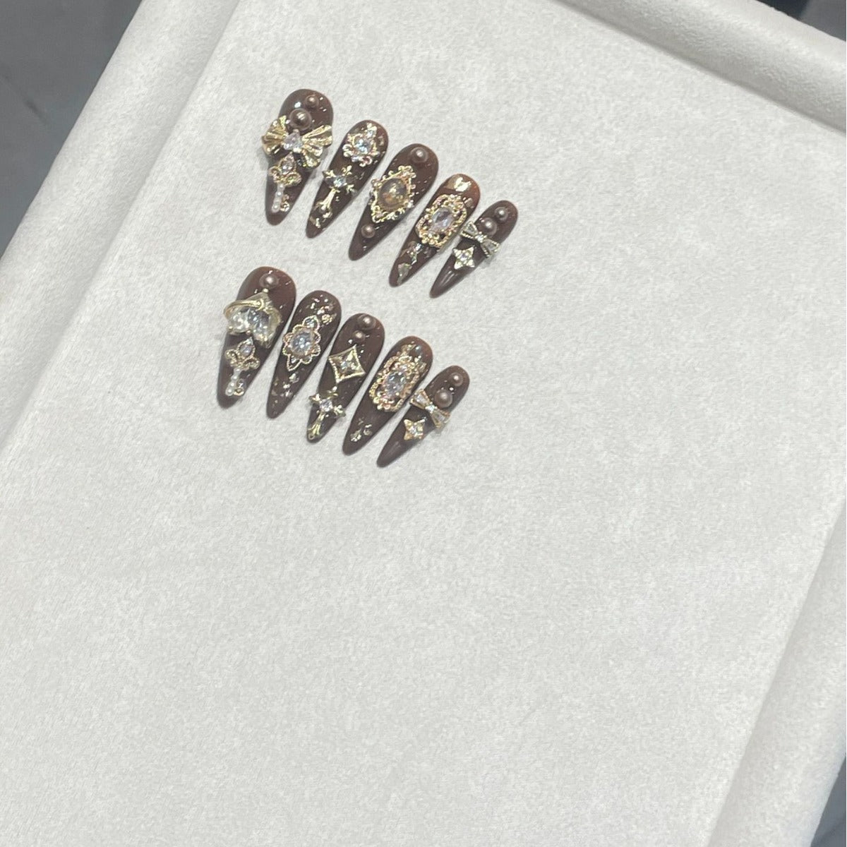 H288 Roasted chestnuts with Sugar zircon HANDMADE NAIL