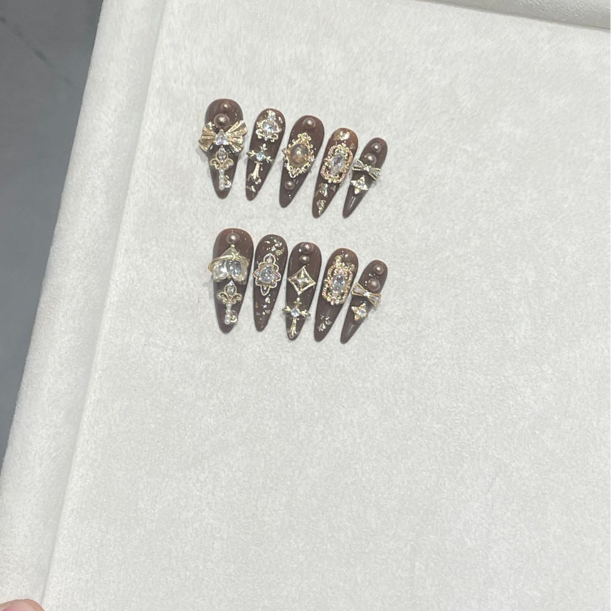 H288 Roasted chestnuts with Sugar zircon HANDMADE NAIL