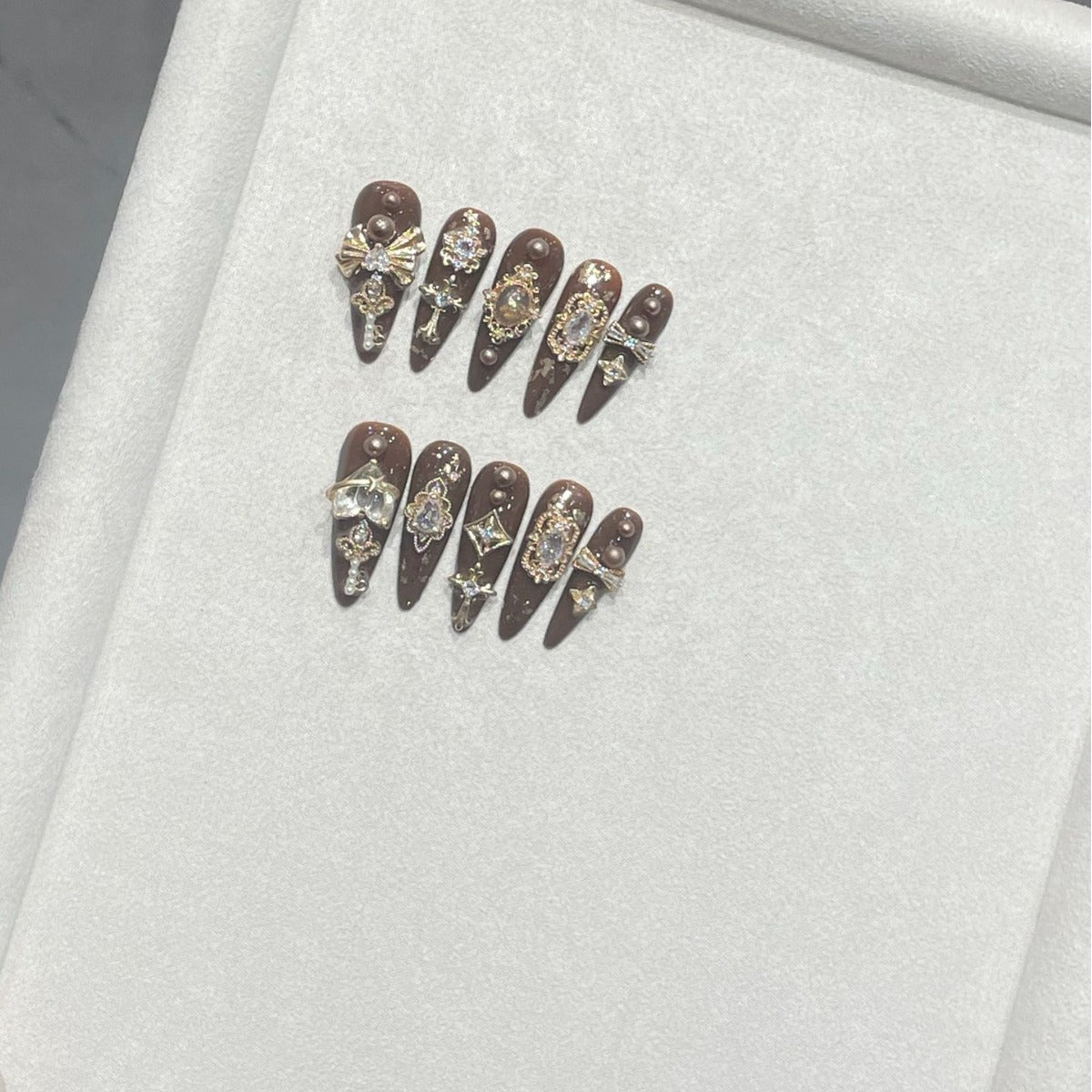 H288 Roasted chestnuts with Sugar zircon HANDMADE NAIL