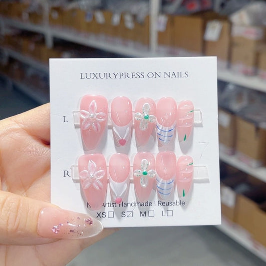 D292 Peach Blossom Pink Carving HANDMADE NAIL