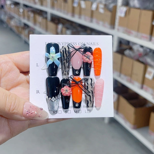 D294 Orchid Peach Blossom Carving HANDMADE NAIL