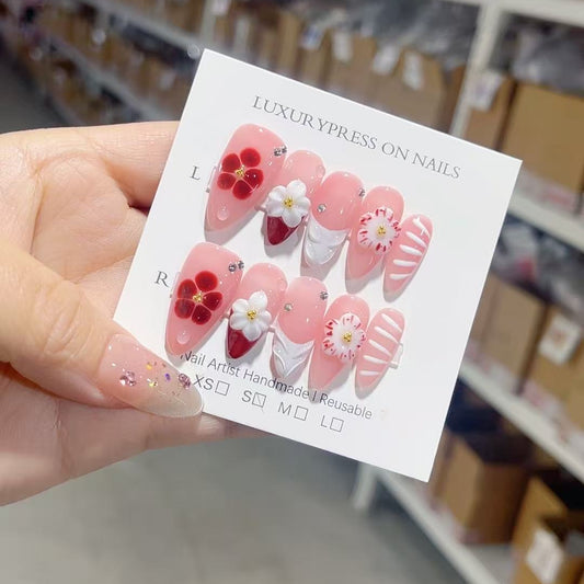 D295 Plum Bossom Carving HANDMADE NAIL