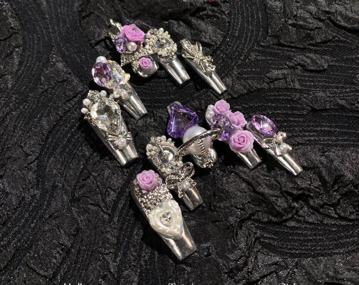 H344 Heavy Industry Silver Purple Carving HANDMADE NAIL