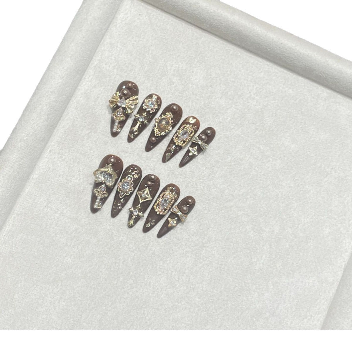 H288 Roasted chestnuts with Sugar zircon HANDMADE NAIL