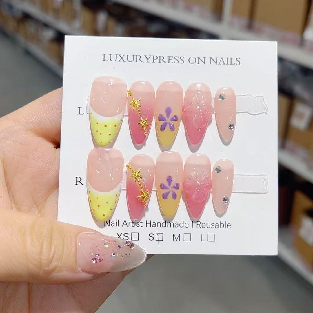 D300 Starfish Watermelon Pink Carving HANDMADE NAIL