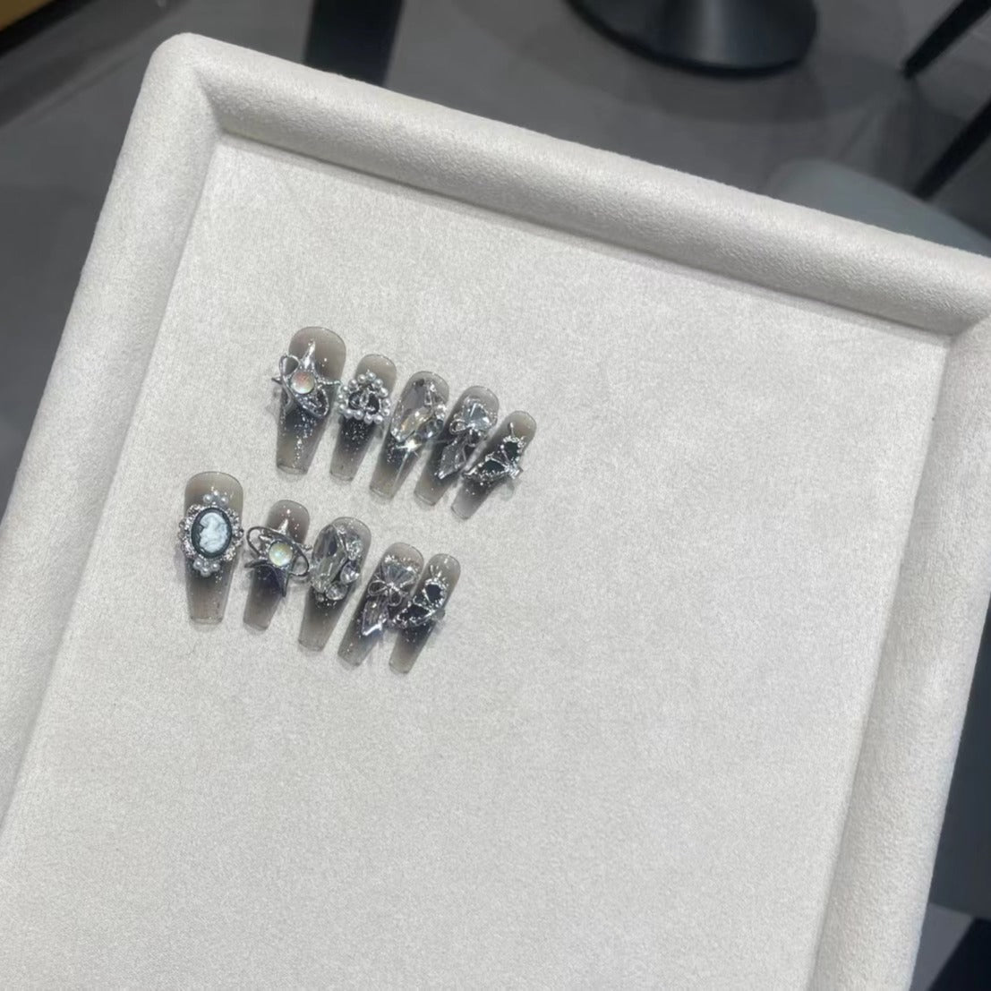 H290 Moonlight beautiful fairy full of diamonds HANDMADE NAIL