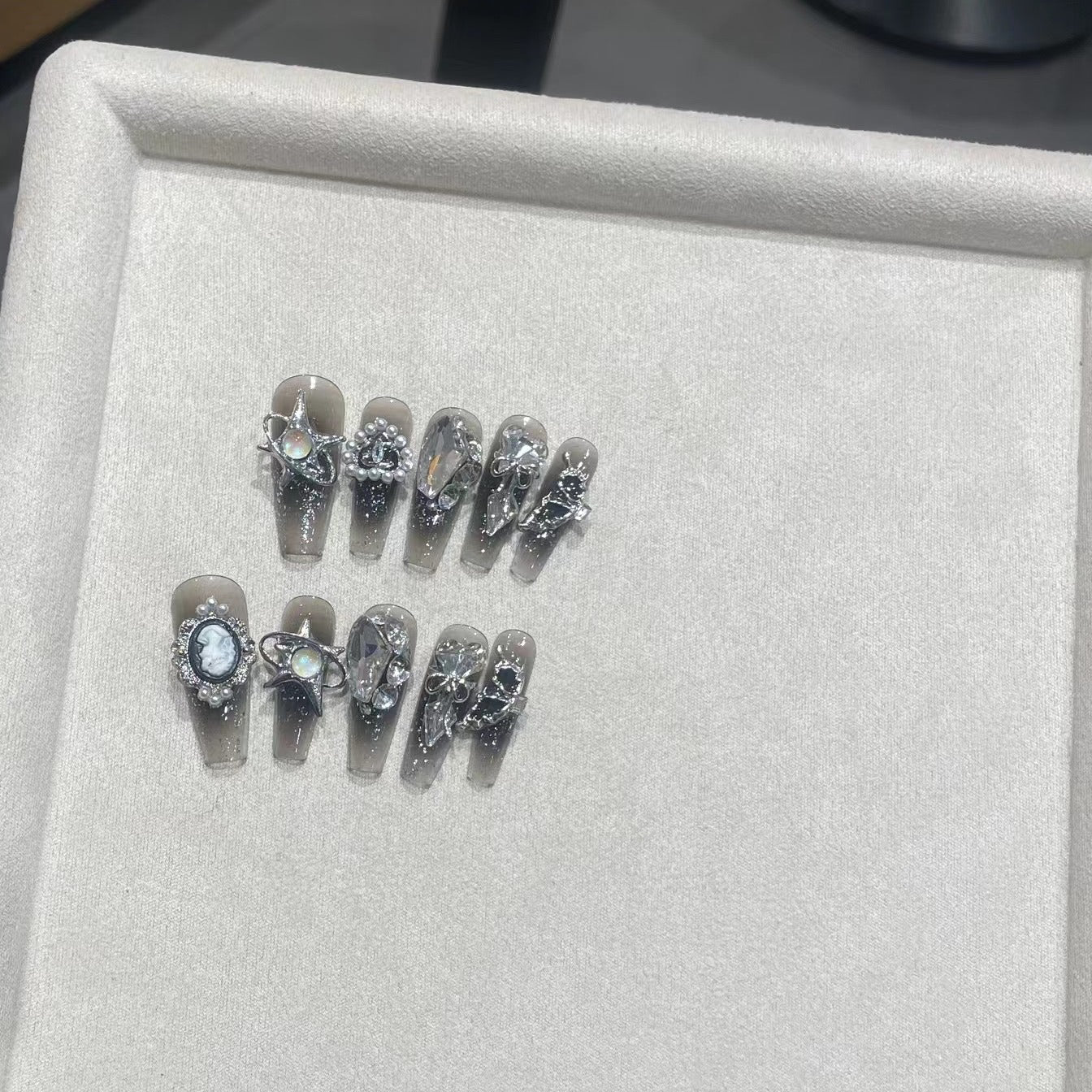 H290 Moonlight beautiful fairy full of diamonds HANDMADE NAIL