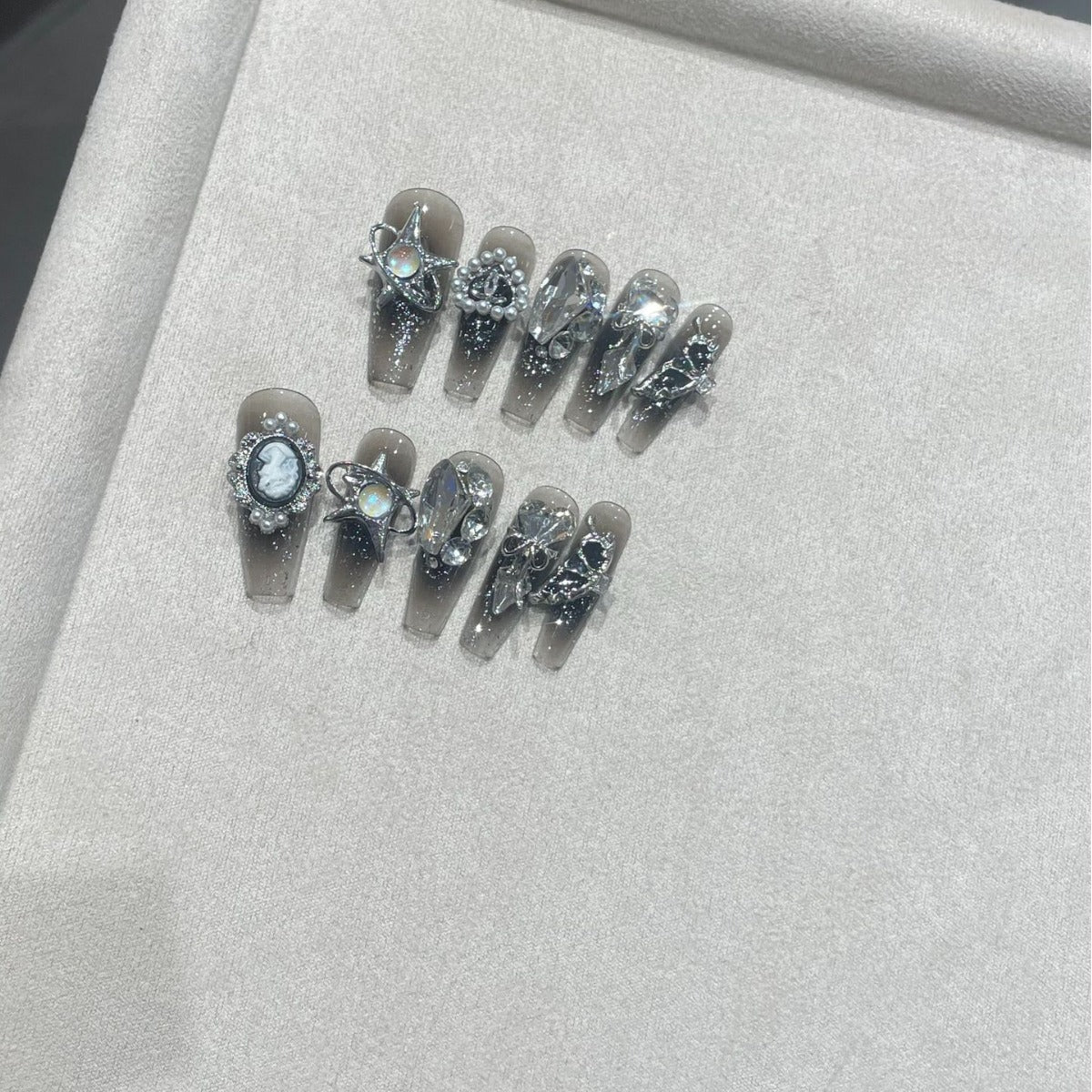 H290 Moonlight beautiful fairy full of diamonds HANDMADE NAIL